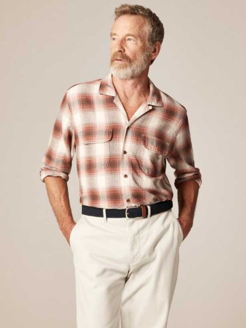 New XL J.Crew cotton hemp blend twill camp collar plaid shirt Sage Pink Brown